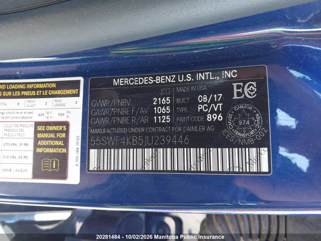 Продаж на аукціоні авто 2018 Mercedes Benz C300 4matic, vin: 55SWF4KB5JU239446, номер лоту: 20281484