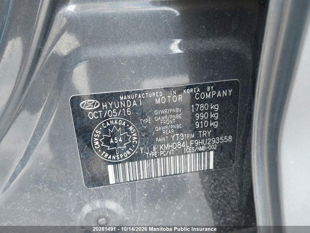KMHD84LF9HU293558 Hyundai ELANTRA SE