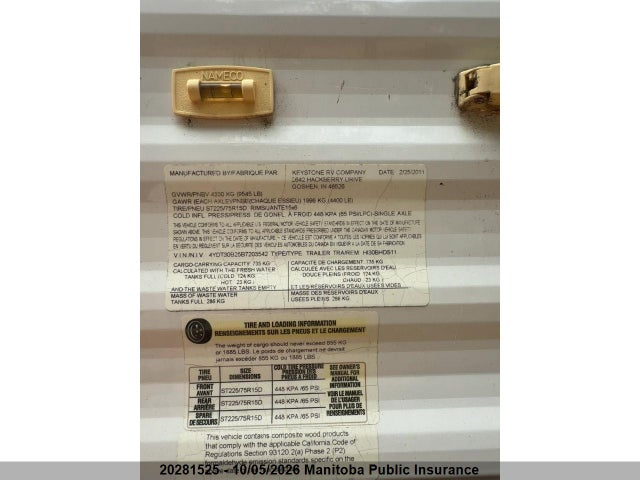 Aukcja sprzedaży 2011 Keystone Energy, vin: 4YDT30B25B7203542, numer aukcji: 20281525