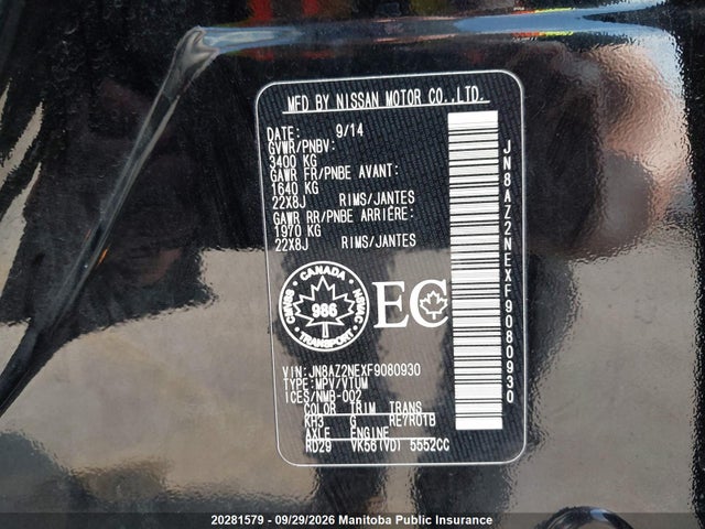 20281579 :رقم المزاد ، JN8AZ2NEXF9080930 vin ، 2015 Infiniti Qx80 مزاد بيع