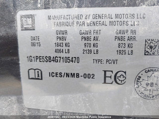 Aukcja sprzedaży 2016 Chevrolet Cruze Lt Turbo, vin: 1G1PE5SB4G7105470, numer aukcji: 20281582