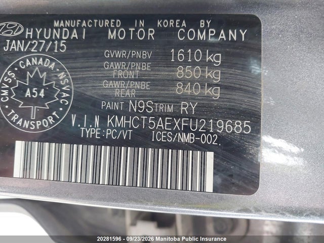 Hyundai ACCENT SE 2015 KMHCT5AEXFU219685 Image 9