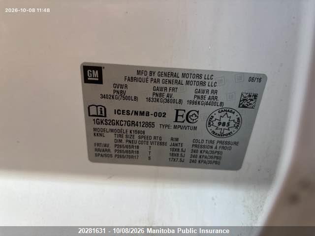 1GKS2GKC7GR412865 GMC Yukon Xl 1500 Slt