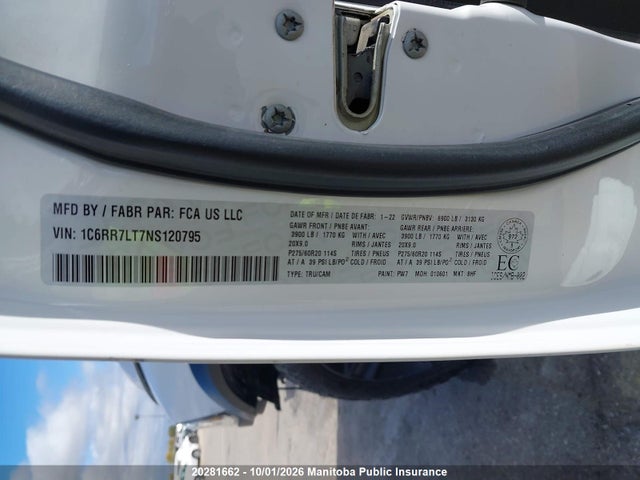 Продажа на аукционе авто 2022 Dodge Ram 1500 Tradesman Crew Cab, vin: 1C6RR7LT7NS120795, номер лота: 20281662