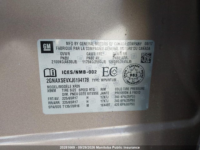 Chevrolet EQUINOX LT 2018 2GNAXSEVXJ6194178 Image 9