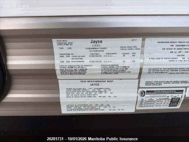 Продаж на аукціоні авто 2018 Jayco Jayco, vin: 1UJBJ0BR6J17X0457, номер лоту: 20281731