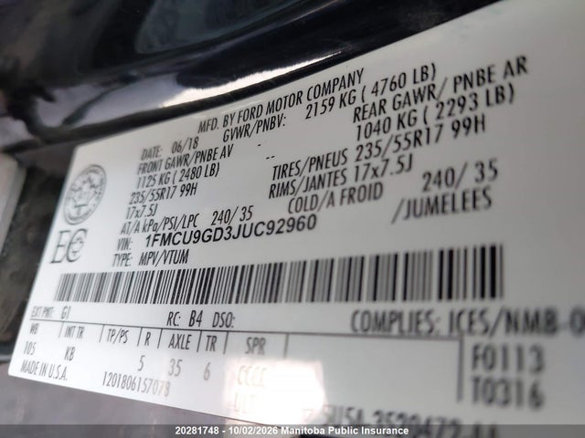 Ford ESCAPE SE 2018 1FMCU9GD3JUC92960 Image 9