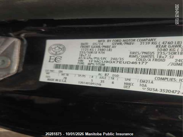 1FMCU9GX7EUD46177 Ford ESCAPE SE