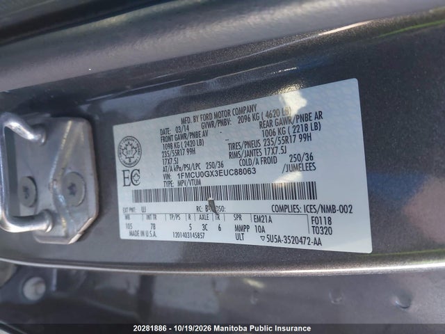 Ford ESCAPE SE 2014 1FMCU0GX3EUC88063 Image 9