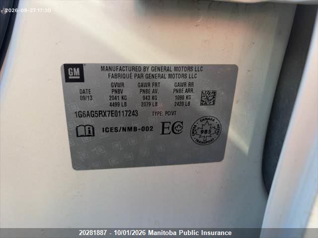 2014 Cadillac Ats Turbo მანქანა იყიდება აუქციონზე, vin: 1G6AG5RX7E0117243, აუქციონის ნომერი: 20281887