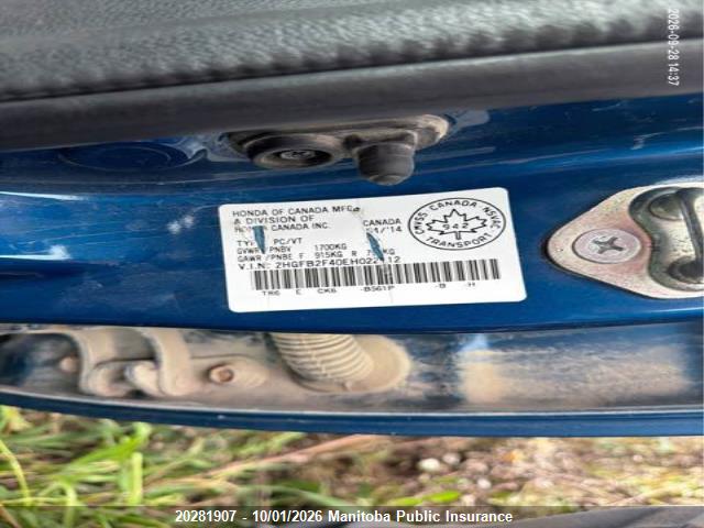 2014 Honda Civic Lx მანქანა იყიდება აუქციონზე, vin: 2HGFB2F40EH022112, აუქციონის ნომერი: 20281907