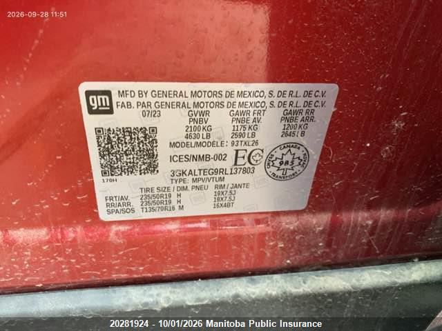 2024 Gmc Terrain Sle მანქანა იყიდება აუქციონზე, vin: 3GKALTEG9RL137803, აუქციონის ნომერი: 20281924