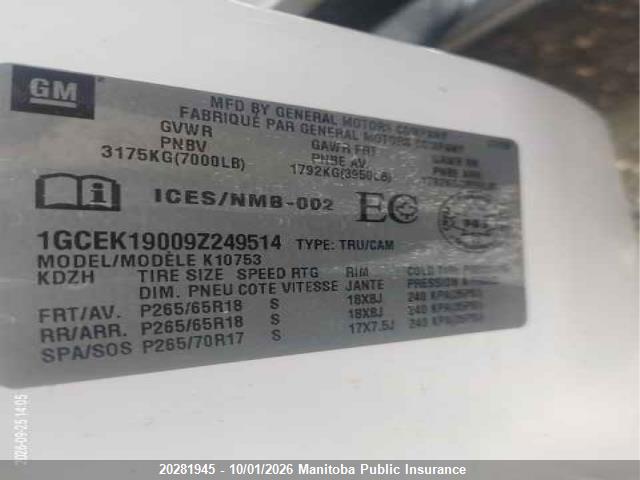 Aukcja sprzedaży 2009 Chevrolet Silverado 1500 Lt Ext Cab, vin: 1GCEK19009Z249514, numer aukcji: 20281945