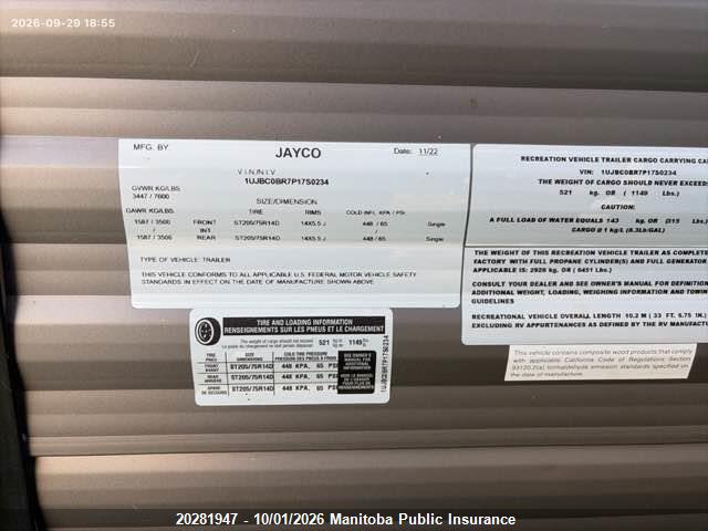 Aukcja sprzedaży 2023 Jayco Jayco, vin: 1UJBC0BR7P17S0234, numer aukcji: 20281947