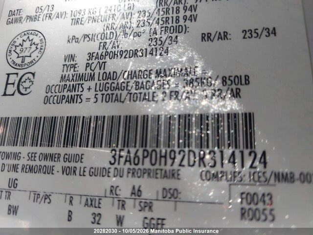 Продаж на аукціоні авто 2013 Ford Fusion Se, vin: 3FA6P0H92DR314124, номер лоту: 20282030