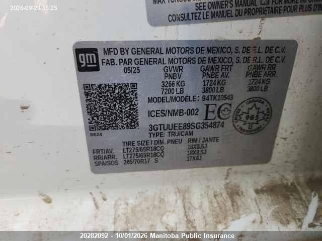 Продажа на аукционе авто 2025 Gmc Sierra 1500 At4x Crew Cab, vin: 3GTUUEE89SG354874, номер лота: 20282092