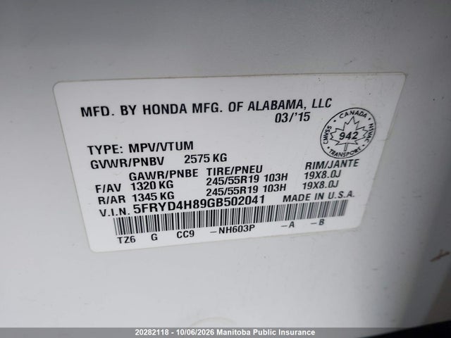 Продаж на аукціоні авто 2016 Acura Mdx Elite, vin: 5FRYD4H89GB502041, номер лоту: 20282118