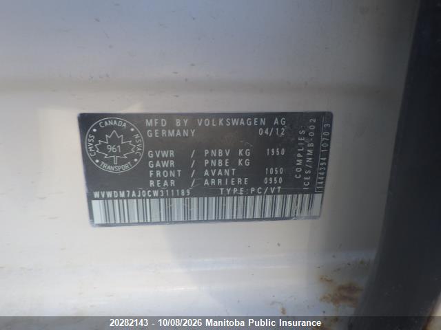 Продажа на аукционе авто 2012 Volkswagen Golf 2.0 Tdi, vin: WVWDM7AJ0CW311189, номер лота: 20282143