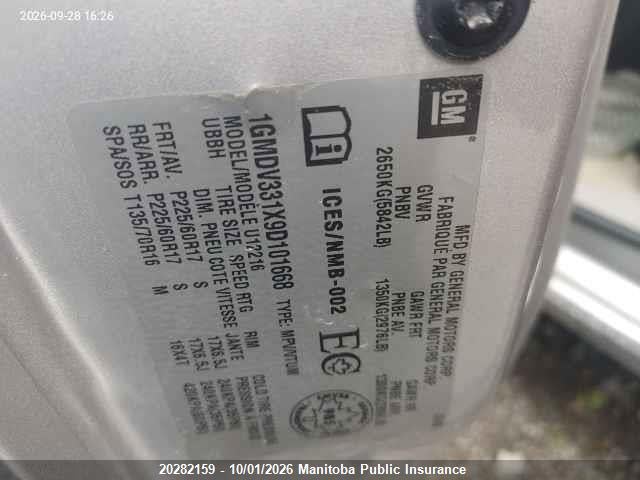 2009 Pontiac Montana Sv6 Ext მანქანა იყიდება აუქციონზე, vin: 1GMDV331X9D101668, აუქციონის ნომერი: 20282159