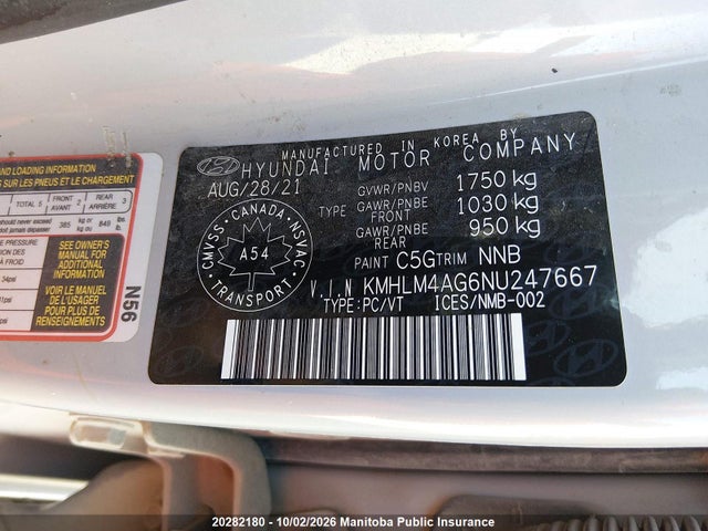 20282180 :رقم المزاد ، KMHLM4AG6NU247667 vin ، 2022 Hyundai Elantra Preferred مزاد بيع