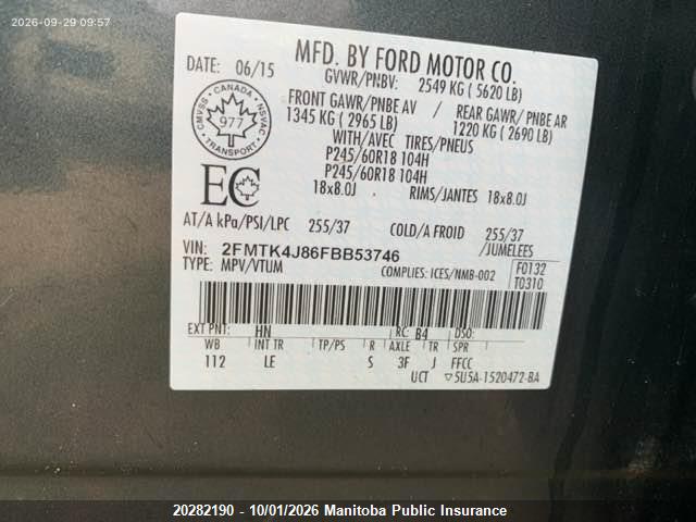 Ford EDGE SEL 2015 2FMTK4J86FBB53746 Image 9