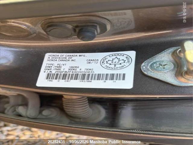 Aukcja sprzedaży 2012 Honda Civic Lx, vin: 2HGFB2F43CH050435, numer aukcji: 20282431