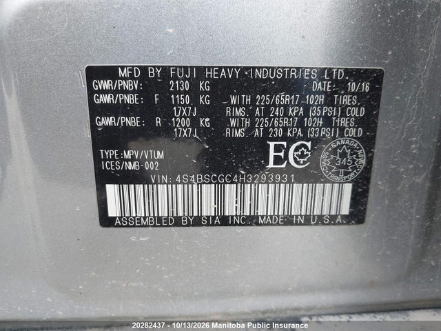 4S4BSCGC4H3293931 Subaru Outback 2.5i