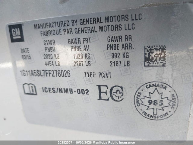 Chevrolet MALIBU LS 2015 1G11A5SL7FF278026 Image 9