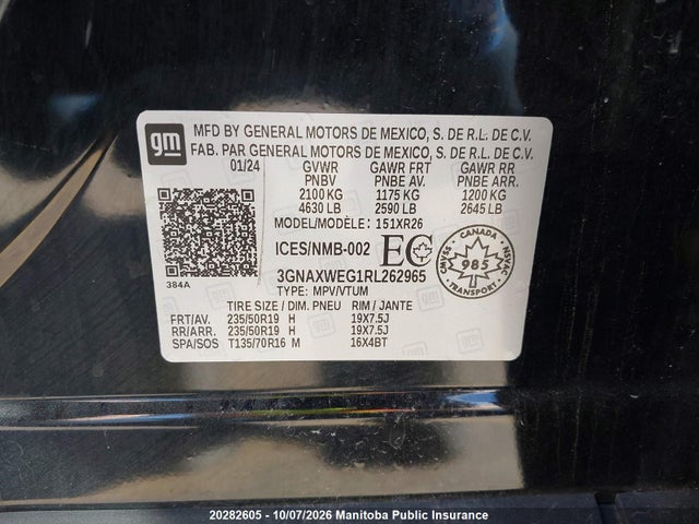 Aukcja sprzedaży 2024 Chevrolet Equinox Rs, vin: 3GNAXWEG1RL262965, numer aukcji: 20282605
