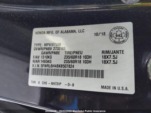 Honda ODYSSEY EX 2019 5FNRL6H48KB507824 Image 9