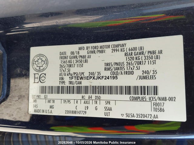 Ford F150 Xlt Supercrew 2018 1FTEW1EPXJKF24195 Image 9