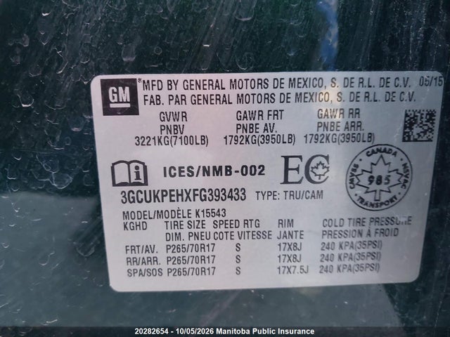 Продажа на аукционе авто 2015 Chevrolet Silverado 1500 Wt Crew Cab, vin: 3GCUKPEHXFG393433, номер лота: 20282654