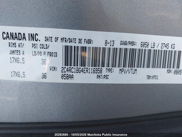 Продажа на аукционе авто 2014 Chrysler Town & Country Touring, vin: 2C4RC1BG4ER116958, номер лота: 20282680
