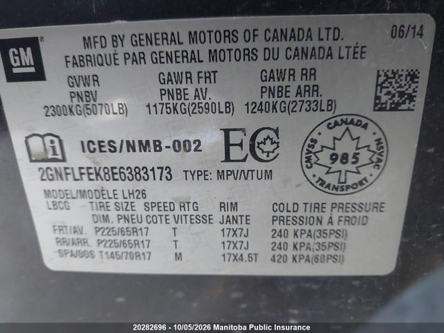 Chevrolet EQUINOX LT 2014 2GNFLFEK8E6383173 Image 9