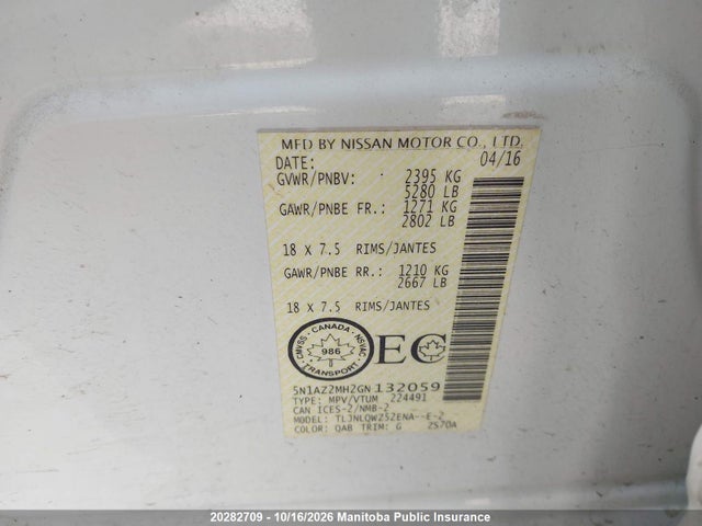 Nissan MURANO SV 2016 5N1AZ2MH2GN132059 Image 9