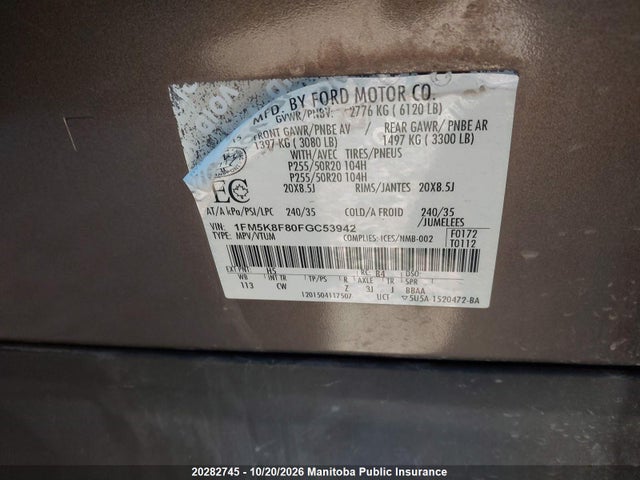Ford Explorer Limited 2015 1FM5K8F80FGC53942 Image 8