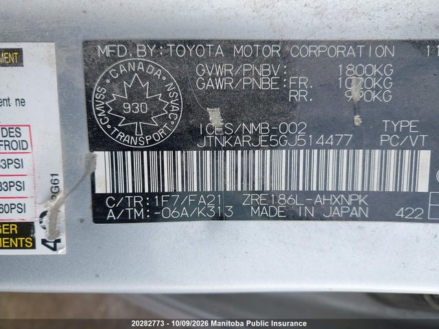 20282773 :رقم المزاد ، JTNKARJE5GJ514477 vin ، 2016 Toyota Scion Im مزاد بيع