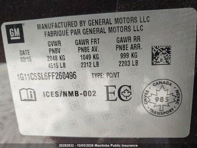 Chevrolet MALIBU LT 2015 1G11C5SL6FF260496 Image 9
