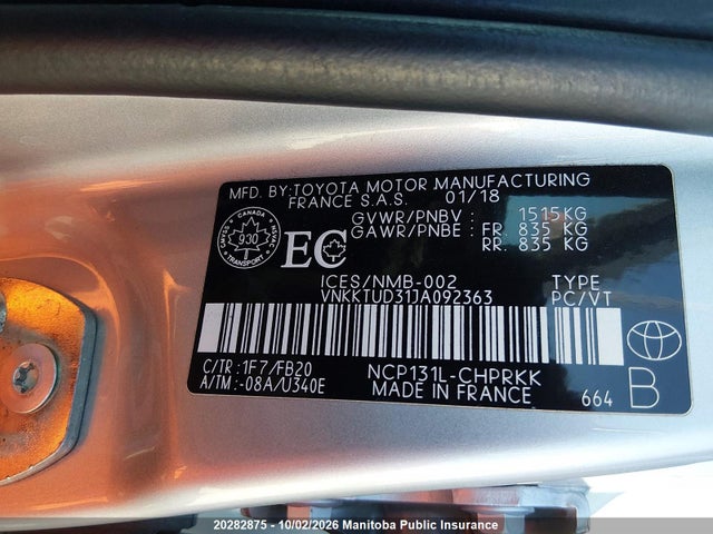 Toyota YARIS LE 2018 VNKKTUD31JA092363 Image 8