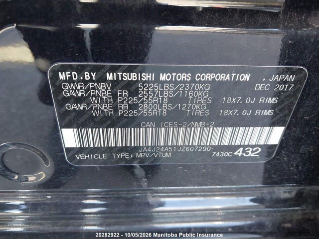 Продажа на аукционе авто 2018 Mitsubishi Outlander Se/gt, vin: JA4J24A51JZ607290, номер лота: 20282922