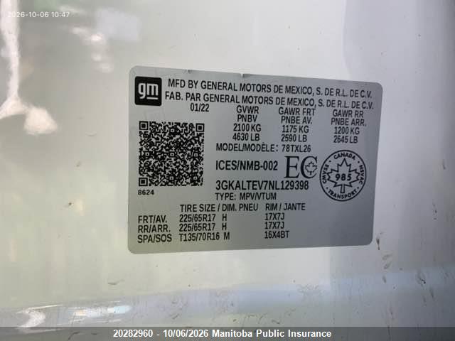Продаж на аукціоні авто 2022 Gmc Terrain Sle, vin: 3GKALTEV7NL129398, номер лоту: 20282960