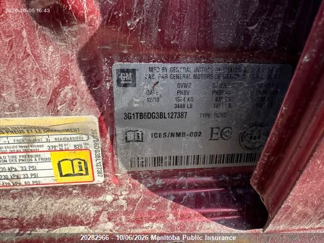 Aukcja sprzedaży 2011 Chevrolet Aveo Ls, vin: 3G1TB6DG3BL127387, numer aukcji: 20282966