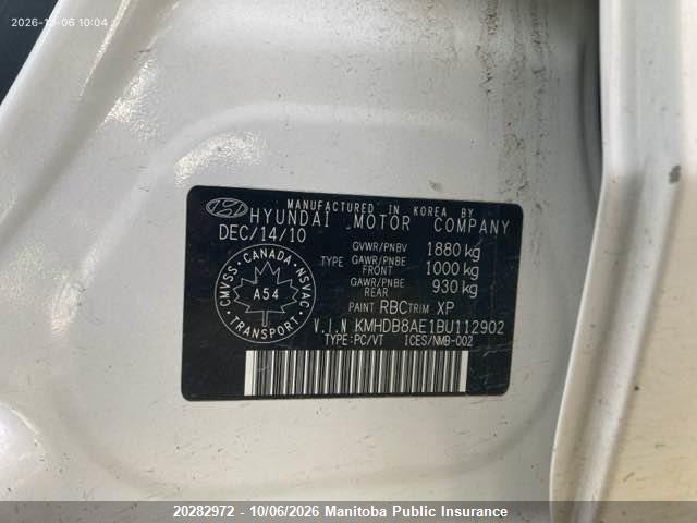 Aukcja sprzedaży 2011 Hyundai Elantra Touring Gl, vin: KMHDB8AE1BU112902, numer aukcji: 20282972