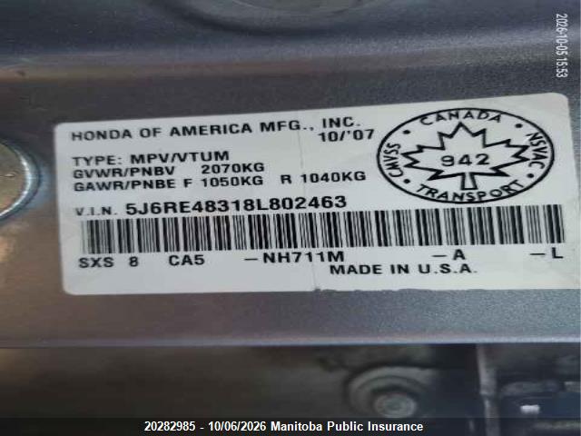 Продажа на аукционе авто 2008 Honda Cr-v Ex, vin: 5J6RE48318L802463, номер лота: 20282985