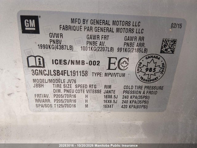 Chevrolet Trax Lt 2015 3GNCJLSB4FL191158 Image 10