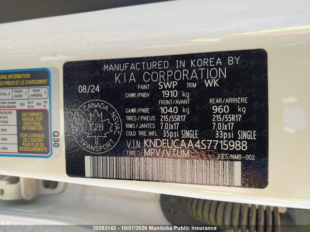 Aukcja sprzedaży 2025 Kia Seltos Ex, vin: KNDEUCAA4S7715988, numer aukcji: 20283142