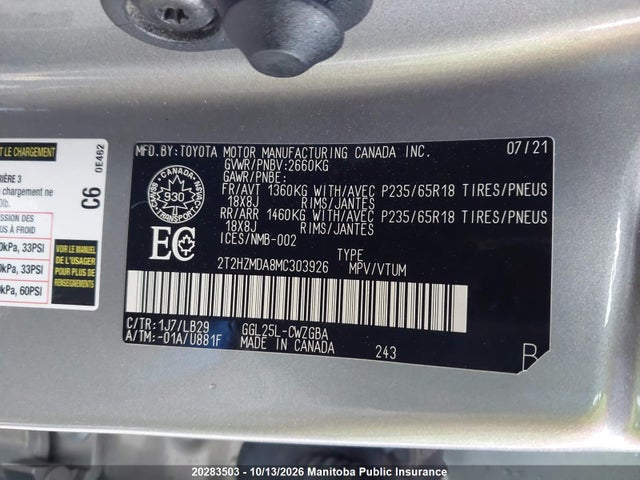 20283503 :رقم المزاد ، 2T2HZMDA8MC303926 vin ، 2021 Lexus Rx350 مزاد بيع