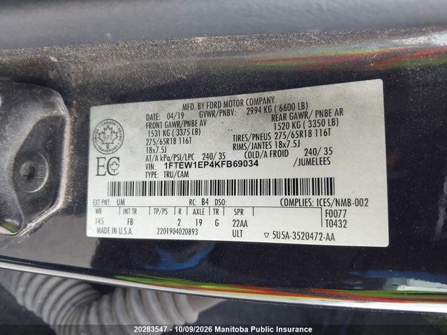 Ford F150 Supercrew 2019 1FTEW1EP4KFB69034 Image 9