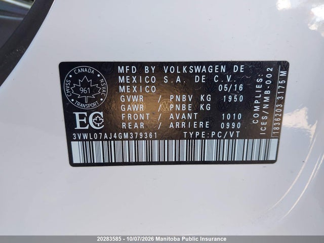 Продаж на аукціоні авто 2016 Volkswagen Jetta 1.8 Tsi, vin: 3VWL07AJ4GM379361, номер лоту: 20283585