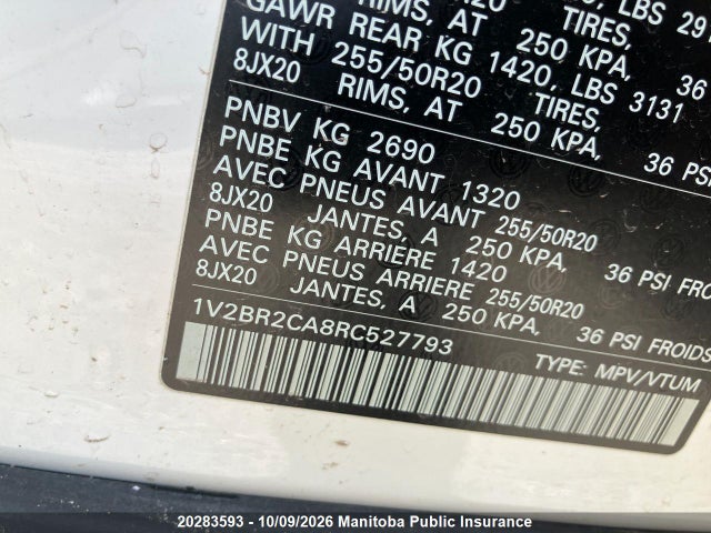 20283593 :رقم المزاد ، 1V2BR2CA8RC527793 vin ، 2024 Volkswagen Atlas Highline 2.0 Tfsi مزاد بيع